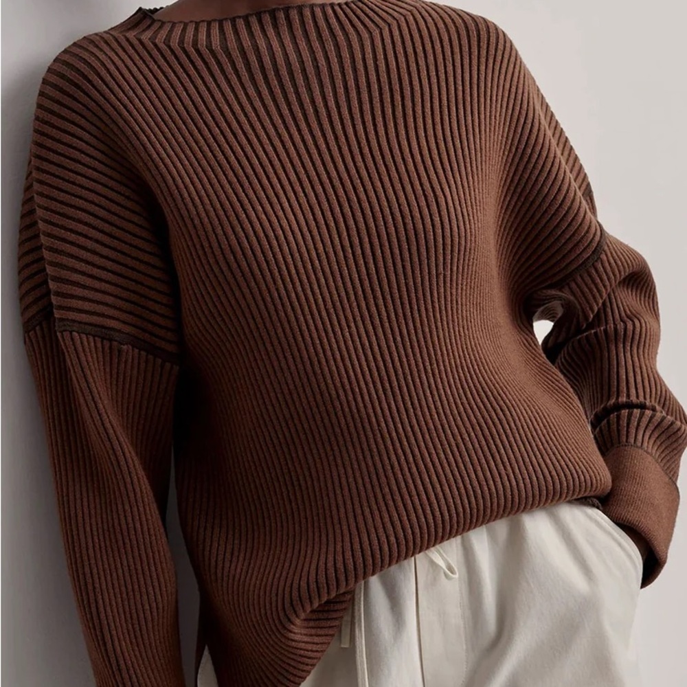 VARLEY Emile Rib Knit Sweater, Brown sz Small